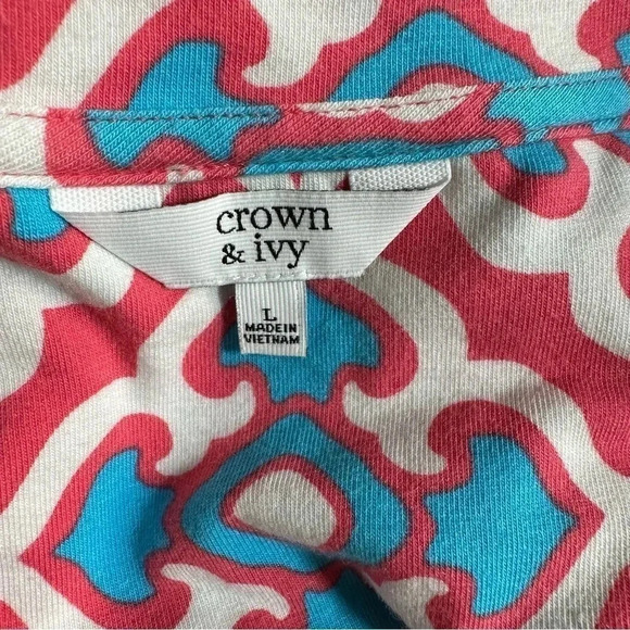 Crown & Ivy L pink blue‎ white punchy print swing dress with tied bell sleeves - Picture 6 of 7